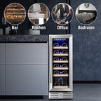 Kalamera Mini Fridge 18 Bottle - 12 inch Wine Cooler Refrigerator, Built-in or Freestanding, with Stainless Steel & Double-Layer Tempered Glass Door, and Temperature Memory Function Wine Fridge