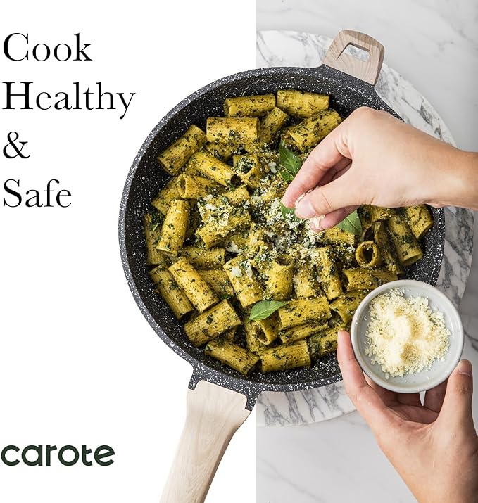 CAROTE 12inch Nonstick Frying Pan Skillet,Non Stick Granite Fry Pan Egg Pan Omelet Pans, Stone Cookware Chef's Pan, PFOA Free,Induction Compatible