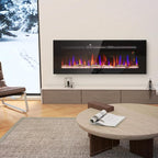 HOMCOM 50" Electric Fireplace Recessed and Wall Mounted with Remote Control, 1500W Fireplace Heater with 8H Timer, Adjustable Flame Color and Brightness, Log and Crystal