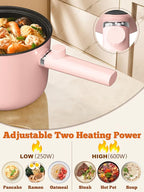 Topwit Hot Pot Electric with Steamer, 1.5L Ramen Cooker, Non-Stick Sauté Pan, Portable Cooking Pot, Electric Cooker with Dual Power Control, BPA Free, Over-Heating & Boil Dry Protection, Pink