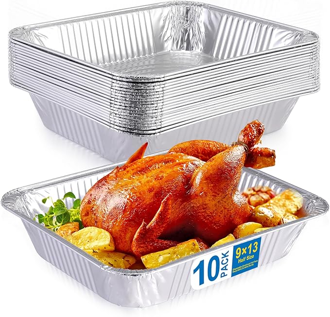 Aluminum Foil Pans 9x13 Disposable – Heavy Duty Baking Pan for Lasagna, Casseroles, Meal Prep, Catering, Half Size Tin Foil Sheet for Cooking Roasting Freezer Storage, 10 Pack