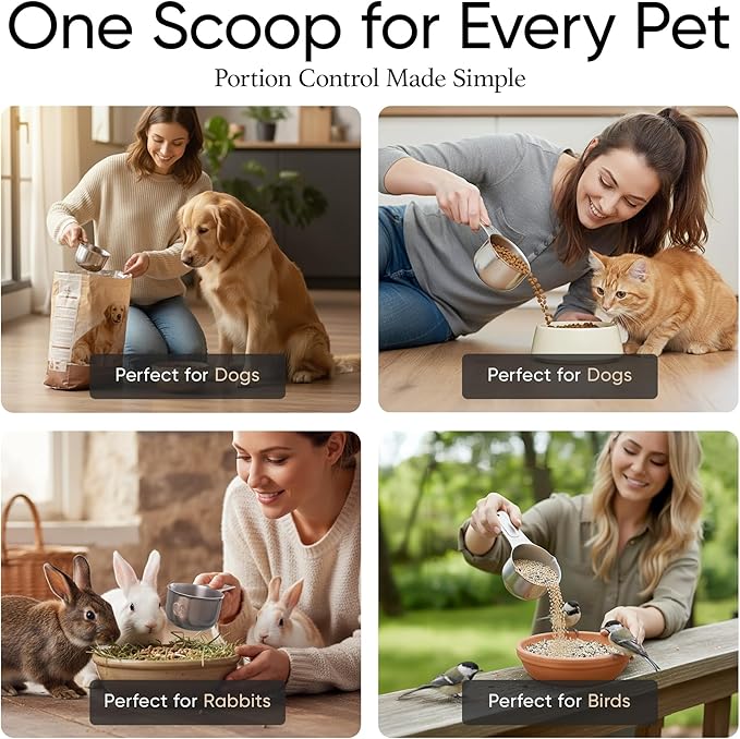 Color Up ¾ Cup Pet Food Scoop – Stainless Steel Dog Food Scoop Cup (12 Tbsp) – Heavy-Duty, Rust-Resistant Measuring Scoop for Dogs, Cats, Birds & Rabbits – Ideal for Dry Food & Treats