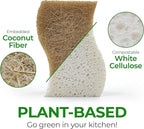 Biodegradable Natural Kitchen Sponge - Compostable Cellulose and Coconut Walnut Scrubber Sponge (12 Pack)