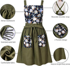 Pinknoke Vintage Pinafore Apron Dress for Women with Pockets Cute Floral Chef Aprons for Kitchen Cooking Baking Gardening