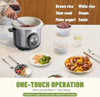 3-Cup Uncooked Rice Cooker Small - Ceramic Coating Non-Toxic Inner Pot, One-Touch Multifunction for Rice/Sauté/Yogurt, Dishwasher Safe, 1-3 People Size, Stainless Steel