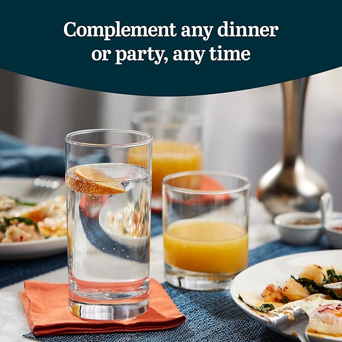 Libbey Province Tumbler and Rocks Glass Set, Elegant Drinkware Glasses Set, Dishwasher Safe Drinking Glasses Set of 16
