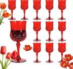 Plastic Wine Glasses, Plastic Goblets Vintage Style Cordial Unbreakable Drinking Glasses, Reusable Drinkware for Wedding Reception, Grand Event Party Supplies,Mother's Day (12, Red)