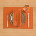 Solino Home Linen Placemats Set of 4 - Persimmon Orange Placemats 14 x 19 Inch - 100% Pure Linen Table Place Mats for New Year - Fete