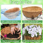 ZeeDix 2 Pack 14 Inch Metal Outdoor Hanging Baskets & Planters for Plants - Heavy Duty Round Garden Planters with Coconut Liners for Flowers, Vegetables