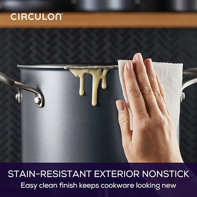 Circulon A1 Series with ScratchDefense Nonstick Induction Cookware, Stockpot with Lid, Pasta Pot, Kitchen Essentials, 8-Quart, Graphite