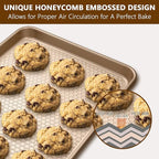 Wildone 2 Pack Half Sheet Baking Pans, Honeycomb Embossed Nonstick Baking Sheet 17.5x12 In, Thicker Carbon Steel Cookie Sheet, Even Heating & Warp Resistant, Champagne Gold