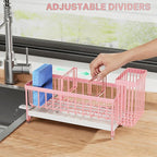 Cisily Sponge Holder for Kitchen Sink, Sink Caddy Organizer with High Brush Holder, Kitchen Countertop Organizers and Storage Essentials, Rustproof 304 Stainless Steel (Pink, 9.25″)