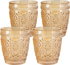 abrwyy Amber Glassware set of 4 Vintage Drinking Glasses, 9.5oz Amber Heavy Duty Glass Cups, Old Fashioned Glass, Set for Party Wedding Home Office Glassware Gift
