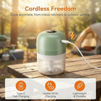 New Upgraded Dual-Cup Electric Garlic Chopper,Electric Mini Garlic Chopper, Portable Wireless Food Processor for Vegetables, Onion, Ginger, Chili, Meat – Rechargeable, Splash-Proof, Light Green