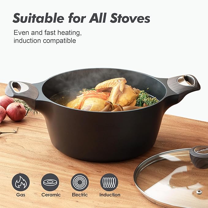 SENSARTE Nonstick Stock Pot with Lid, 2.6+4.5 QT Soup Pot Set Casserole Pot, Healthy Pasta Pot, Large Deep Cooking Pot, Big Sauce Pot Stew Pot, Induction Compatible, PFOA PFOS APEO Free, Black