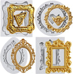 Picture Frames Silicone Mold Photo Frame Fondant Molds Vintage Frame Mold Baroque Frames Chocolate Molds For Sugar craft Cake Decoration Cupcake Topper Candy Polymer Clay Gum Paste Set of 4