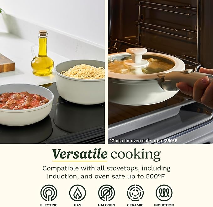 Cuisinart 13-Pc ClickSmart Nonstick Detachable Handle Ceramic Cookware, Pots and Pans Set, Stackable Space-Saving Design, Compatible with All Stovetops, Induction & Oven Safe, PURELYCERAMIC