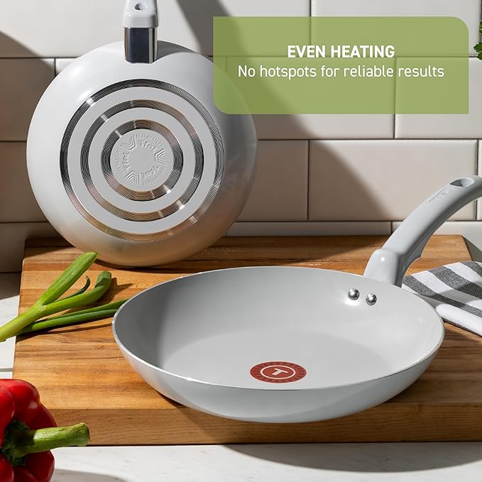 T-Fal Refresh Ceramic Nonstick Cookware Set, Oven Safe Up to 350ºF, 12-Piece, Includes Stockpot, Griddle, Frying Pans, Utensils, Ceramic Pots and Pans Set, Mint Green