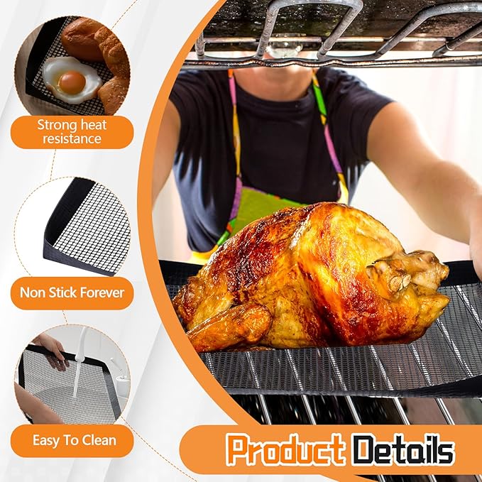 Teenyyou 2 Pcs 13.5 x 11.5 Inch PTFE Mesh Oven Baskets Air Fryer Basket for Oven Non-stick Air Fryer Basket Cooking Trays Replacement for Baking Chips Chicken Wings Bread Heating