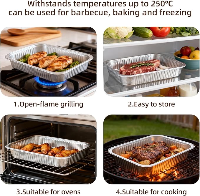 Aluminum Foil Pans, Extra Heavy Duty Disposable Aluminum Baking Pans, 14.57"×10.63" Steam Table Pans for Cooking, Heating, Storing, Prepping Roasting and Chafing (15 Pack Silver)