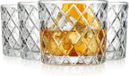 Glaver's Whiskey Glasses Set of 4. 10oz. Double Old Fashioned Glass for Cocktail Bourbon Rock Glasses,Bar Glass for Scotch Tequlia Rum. Diamond Cut. Gift for him