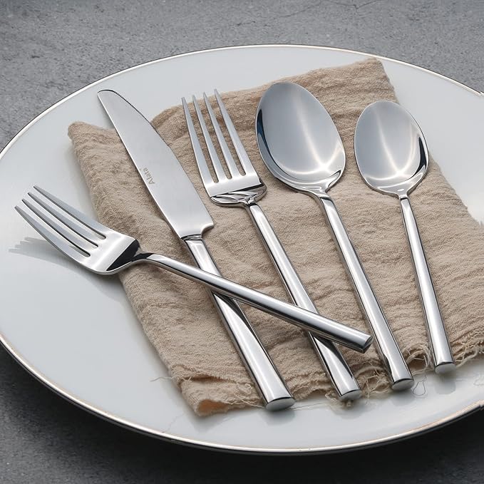 Alata Potter 45-Piece Forged Stainless Steel Flatware Set Cutlery Set,Service for 8,Silver Finish,Dishwasher Safe