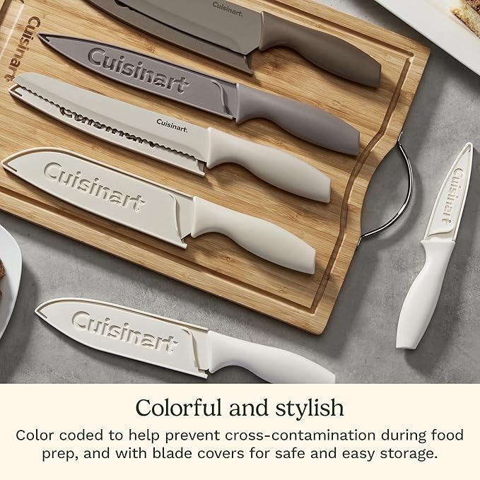 Cuisinart Advantage 12-Piece Kitchen Knife Set, Professional-Quality Nonstick Coated Stainless Steel Knives with Covers, Nonstick Color Coating for Easy Slicing, Ergonomic Handles, G1022-12P