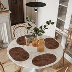 ADRIMER Placemats, Heat Resistant Oval Placemats Set of 4 Washable 12 x 17 Inch, Waterproof Table Mats, Wipeable Pu Place Mats for Kitchen, Dining Room, Brown