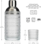 Glaver's Cocktail Shaker Set, Glass 15.2 oz Shaker, 6 Hobnail Shot Glasses, Stainless Steel Strainer Cap,Glass Shaker Set for Bars. Dishwasher Safe