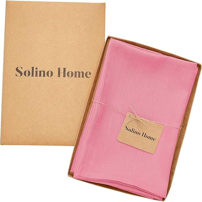 Solino Home Linen Napkins Set of 4-100% Pure Linen Pink Carnation Dinner Napkins Cloth 20 x 20 Inch for Valentines - Fete, Handcrafted and Machine Washable