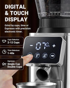 AMZCHEF Coffee Grinder, Coffee Bean Grinder for Home Use with Precise Grinding, LED Control Panel, Detachable Funnel Stand, Anti-static Design, 48 Grind Settings, Silver