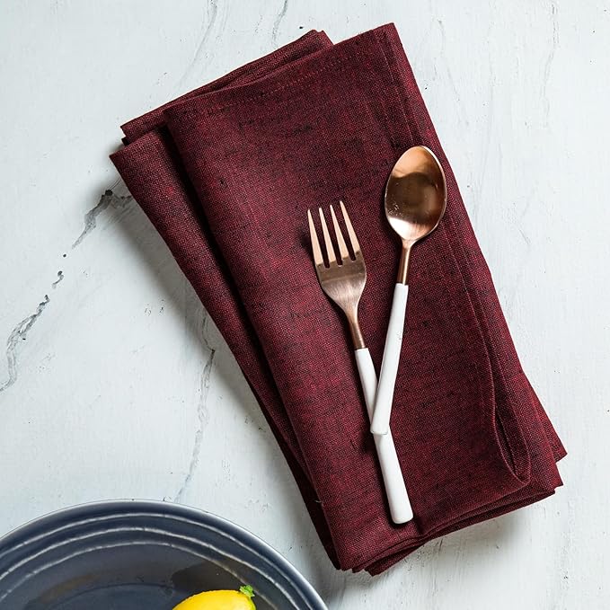 Solino Home Linen Napkins Set of 4 - 100% Pure Linen Red Garnet Dinner Napkins Cloth 20 x 20 Inch for Valentines, Holiday, Winter, New Year - Athena, Handcrafted and Machine Washable