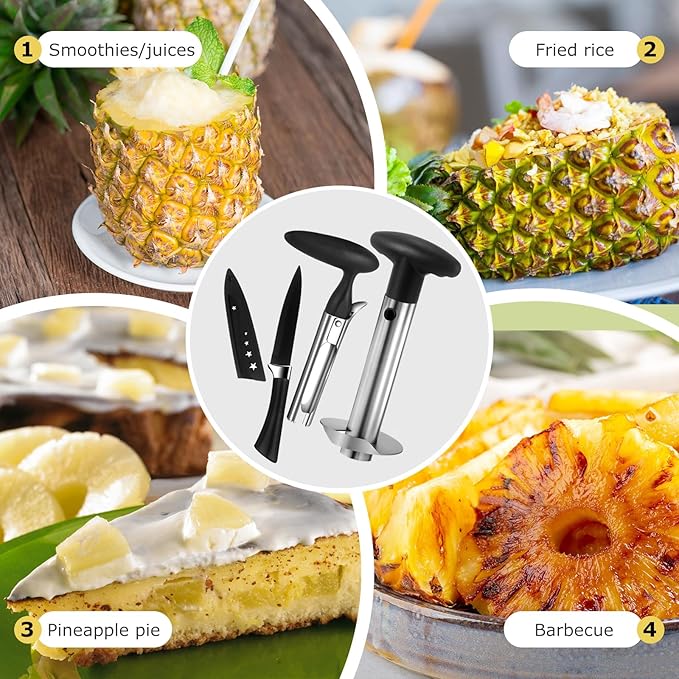 Pineapple Corer and Slicer, Stainless Steel Pineapple Cutter and Corer, Upgraded Pineapple Peeler and Apple Corer Tool with Pineapple Core Remover for Corer Tool Kitchen (Black)