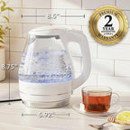 OVENTE Electric Kettle, 1.5L Borosilicate Glass Countertop Water Heater and Boiler for Coffee or Tea, BPA-Free, Auto Shut-Off, Boil-Dry Protection, Removable and Washable Spout Filter, White KG83W