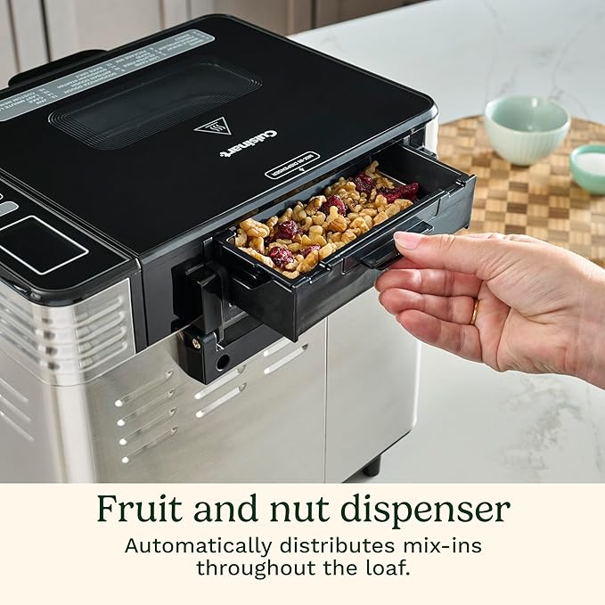 Cuisinart Bread Maker Machine, Stainless Steel Convection Bread Machine with 16 Menu Options, 3 Loaf Sizes Up to 2 Lb., 3 Crust Colors, Includes Measuring Cup, Spoon & Kneading Hook, CBK-210
