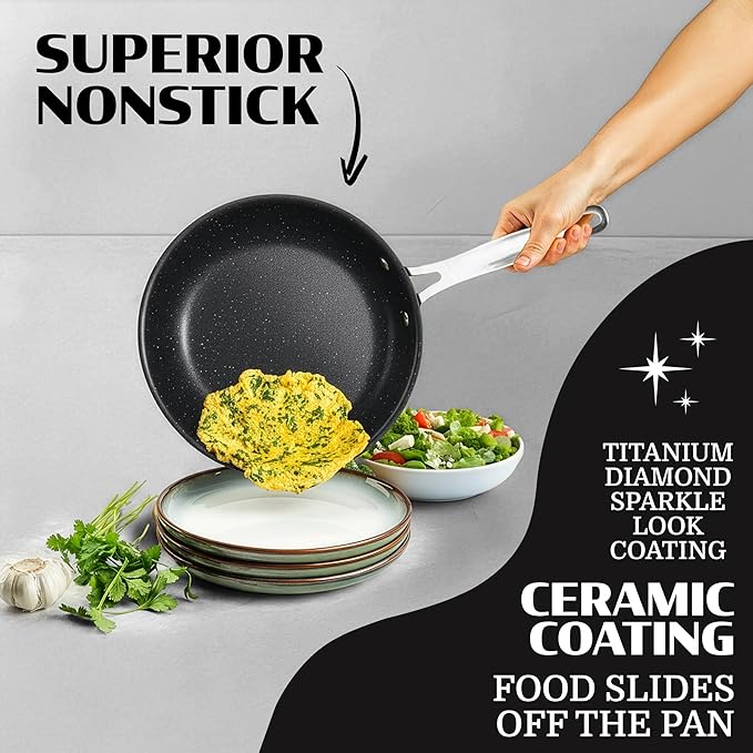 Granitestone Ceraluxe 20 Pc Ceramic Cookware Set Nonstick, Complete Pots and Pans Set Non Stick for Kitchen with Bakeware, Utensils & Steamer, Non Toxic Made Without PFOA PFOS, Oven & Dishwasher Safe