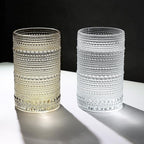 Hobnail-Drinking Glasses 13oz Vintage Glassware Sets Cocktail Juice Glasses Set of 6, Light Brown
