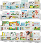 34Inch Nursery Bookshelves,Set of 4,Wall Floating Shelf Kids Coat Rack with 6Hooks,Hanging Book Shelf for Baby Nursery Room Décor ，Patent Number: 29958098(White, 34)