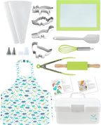 Tovla Jr. Kids Baking Gift Set with Storage Case - Cooking Kit for Children - Educational Baking Sets - Real Kid Baking Supplies with Decorating Tools Set with Apron… (Dinosaur)