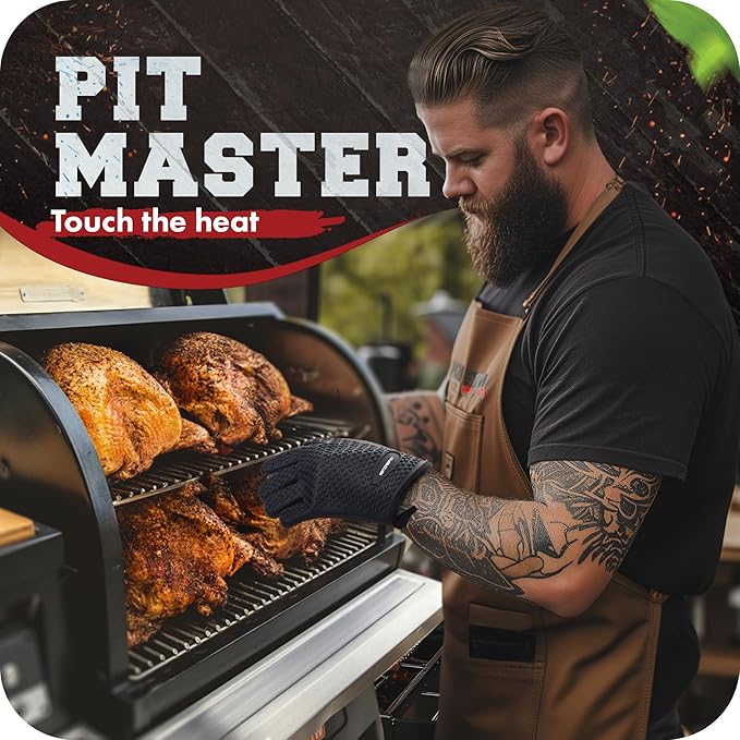 KITCHEN PERFECTION S Silicone Smoker Oven Gloves -Extreme Heat Resistant BBQ Gloves -Handle Hot Food Right on Your Grill Fryer Pit|Waterproof Oven Mitts |Superior Value Set+3 Bonuses
