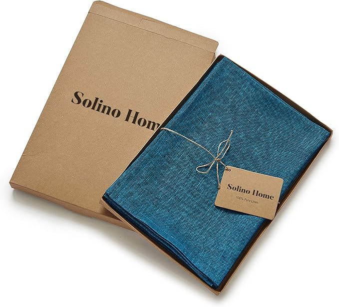 Solino Home Linen Napkins Set of 4-100% Pure Linen Chambray Teal Dinner Napkins Cloth 20 x 20 Inch - Athena, Handcrafted and Machine Washable