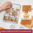 P&P CHEF 10.4 x 8 x 1 Inch Mini Toaster Oven Pan, Stainless Steel Small Baking Pan Oven Tray for Cooking & Roasting, Corrugated Bottom, Healthy & Sturdy, Dishwasher Safe - 2Pcs