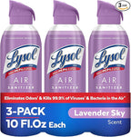 Lysol Air Sanitizer Spray with Odor Eliminator for Home & Office, Sanitizing Spray, Air Freshener Alternative, Lavender Sky Scent, 10 oz (Pack of 3)