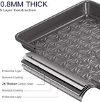 HONGBAKE Nonstick Baking Sheet Pan Set of 3, Cookie Sheets for Oven, Non-Toxic Half/Quarter/Jelly Roll Pans with Floral Swirl Texture, Heavy Duty 0.8mm Thick Oven Trays for Cooking, Dark Gray