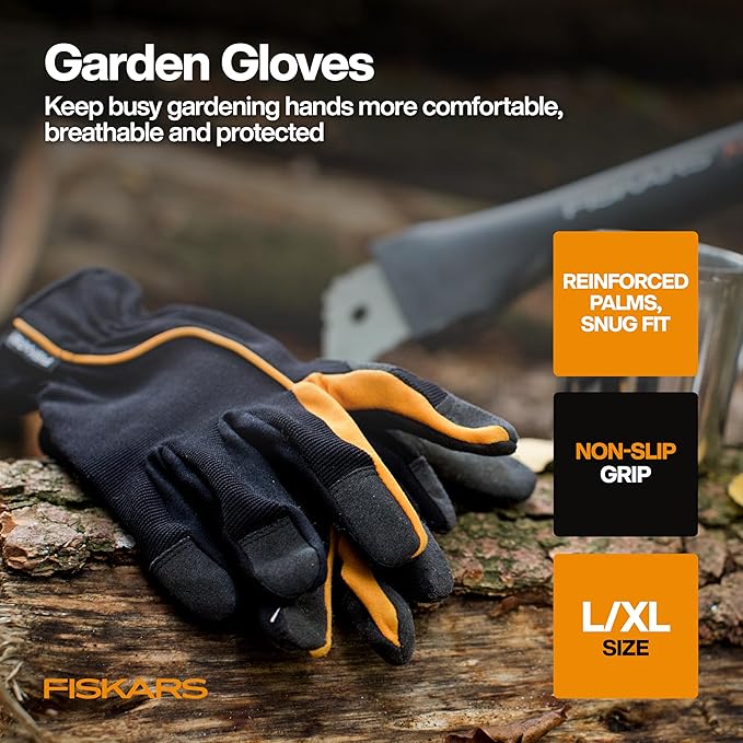 Fiskars Flower Gardening Tool Set with Floral Pruner, Trowel, Cultivator, Garden Gloves, and Ultra-Light Kneeling Cushion for Outdoor Use (5 Piece Kit)