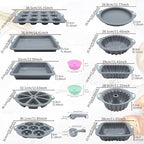 To encounter 51 Piece Silicone Baking Pan Set, Non-Stick Bakeware Set with Baking Pans, Reusable Donut Mold, Food-Grade Silicone Molds for Cakes, Cookies, Muffins, Bread, Light Grey
