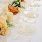 WELLIFE 300 PCS Gold Glitter Dinnerware Set for 50 Guests, Disposable Plastic Plates for Party, 50 Dinner Plates, 50 Salad Plates, 50 Cups Forks Knives Spoons for Wedding and Party Supplies