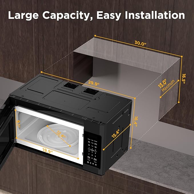 BLACK+DECKER Over the Range Microwave Oven with Vent and One-Touch Auto Cooking, 1.7 cu. ft. OTR Over Stove Microwave, Black, 1000 Watts, EM044K6CF-BK