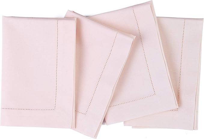 Solino Home Pink Napkins Set of 4 - Cotton Linen Hemstitch Dinner Napkins Cloth 20 x 20 Inch for Valentines, New Year - Handcrafted and Machine Washable
