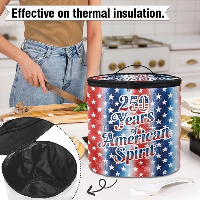 Stars and Stripes Electric Pressure Cooker Insulation Bag for US 250Th Anniversary Stain Resistant Reusable Electric Pressure Cooker Bag with Top Padding Handle